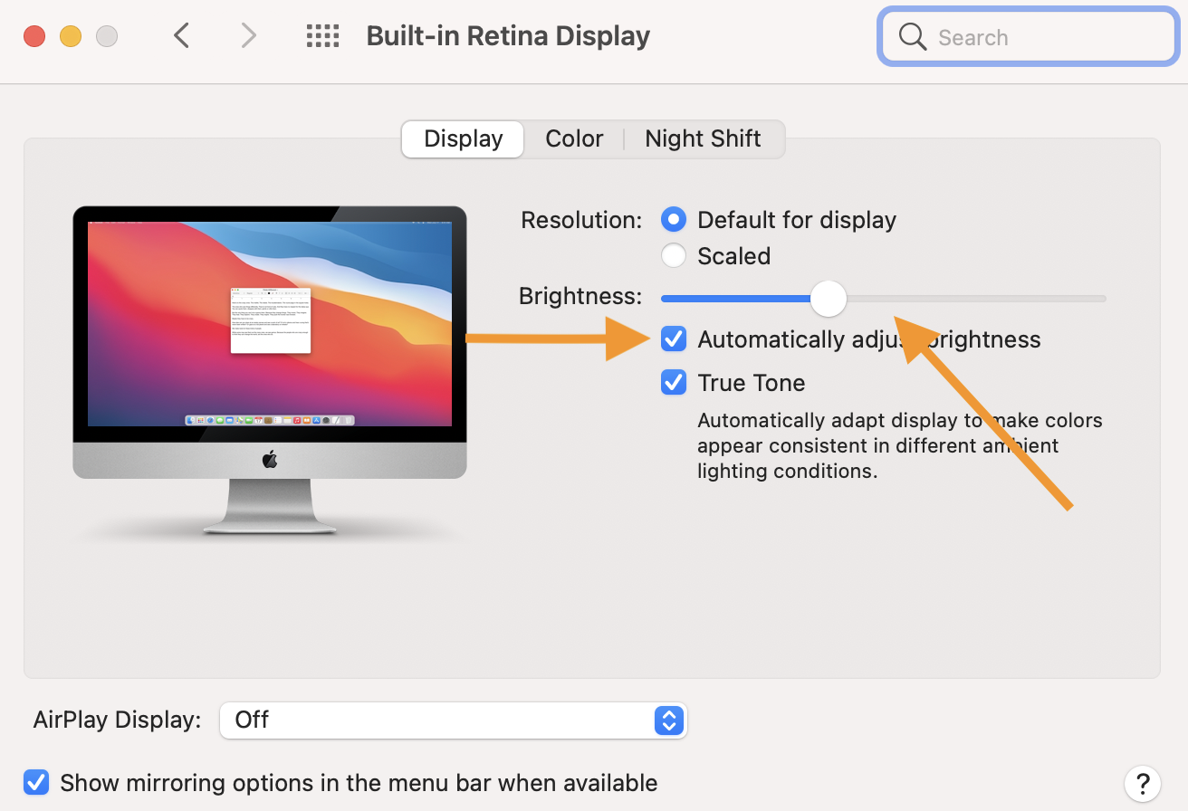 turn off auto adjust brightness mac