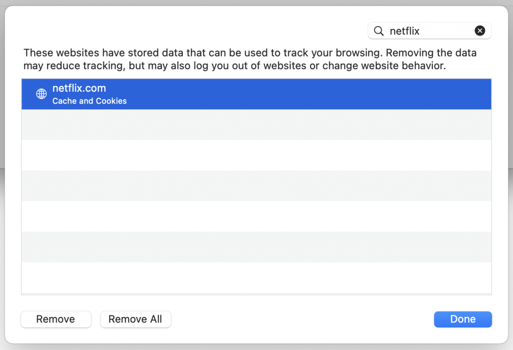 Delete Netflix from Safari 