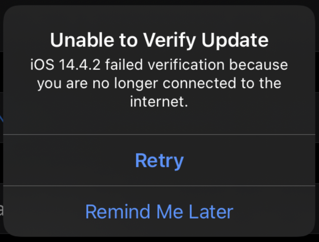 failed verification unable update