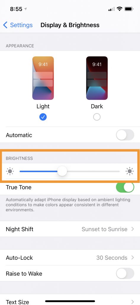 iPhone brightness slider