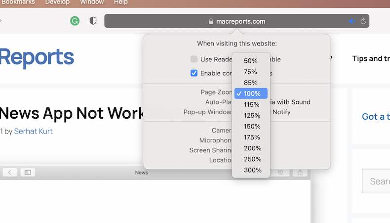 how to zoom out safari window