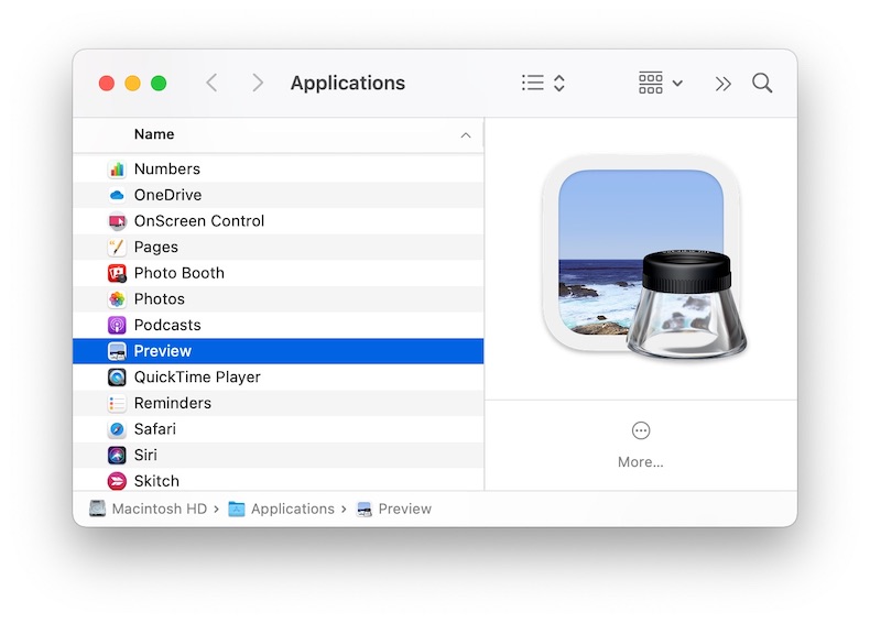 preview in applications in finder