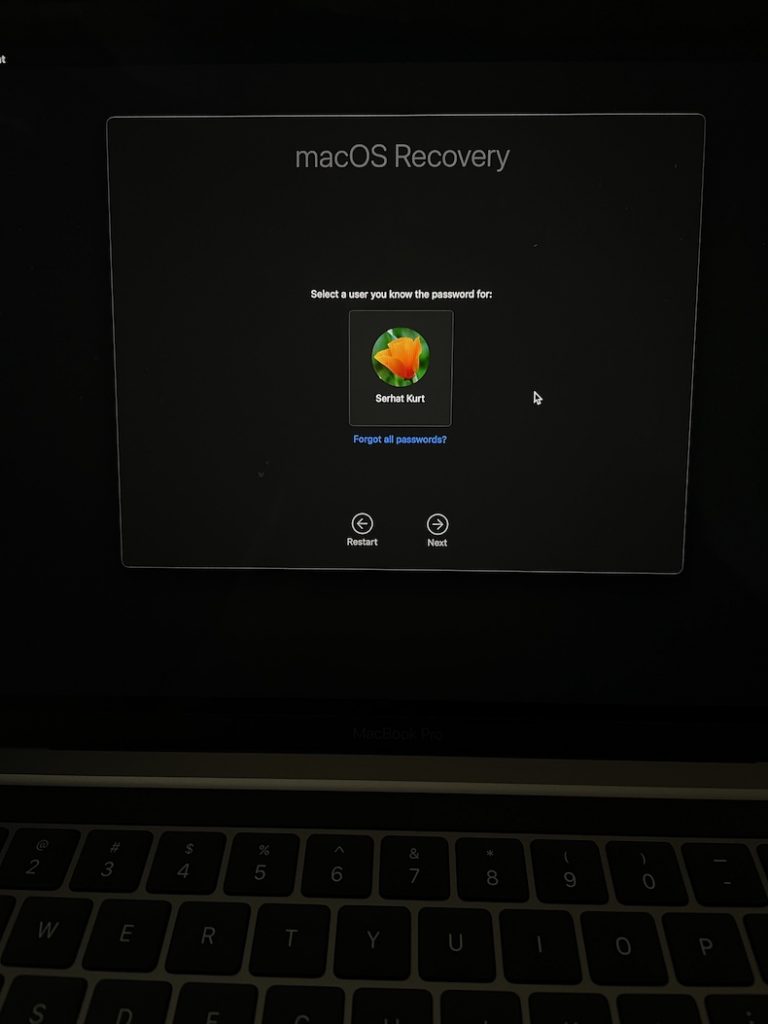macOS Recovery user account