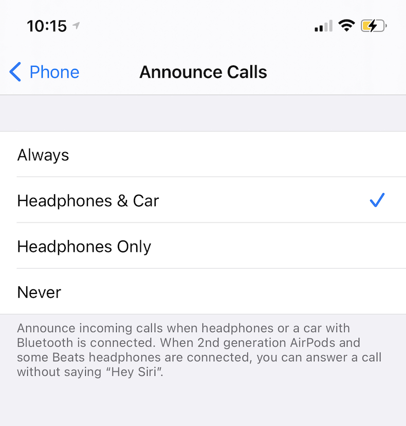 Announce Call iPhone settings