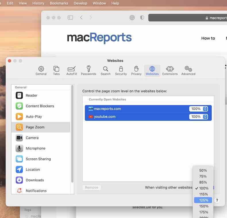 macbook zoom in safari