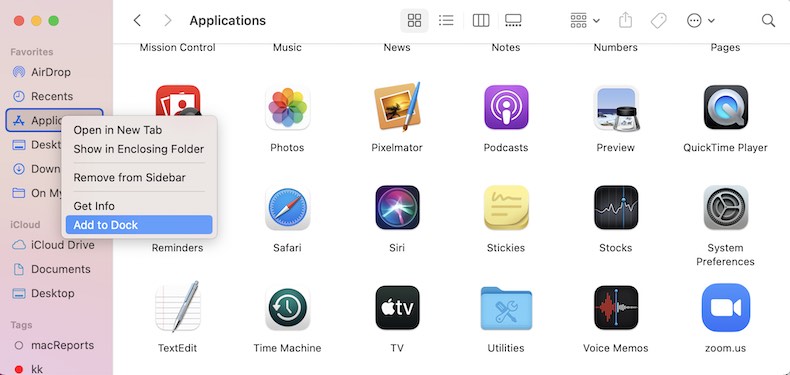 Add Applications to the Dock