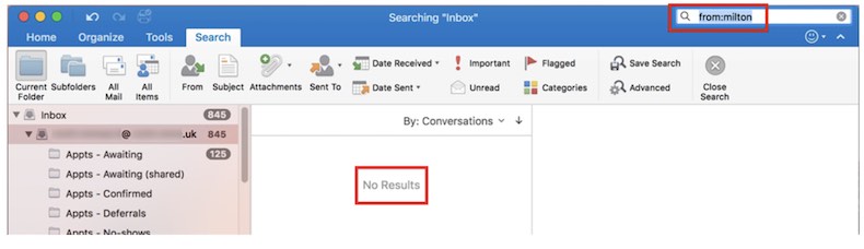 Outlook no results 