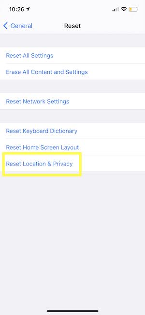 Reset Location and Privacy 