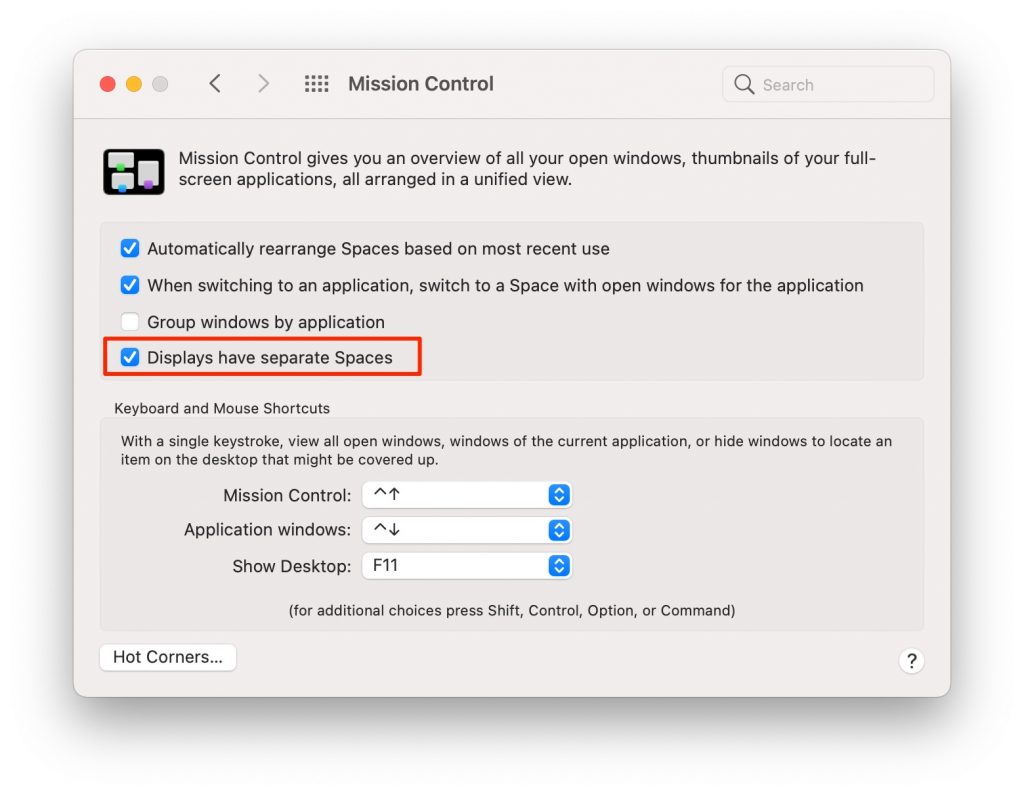 choose separate spaces for displays