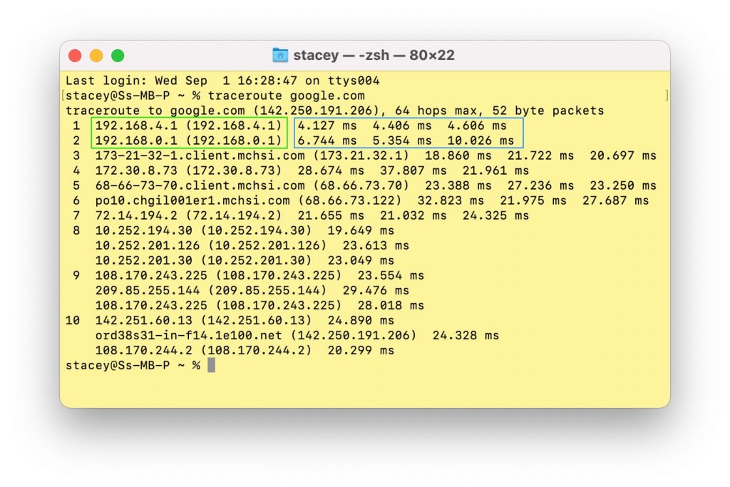 traceroute results