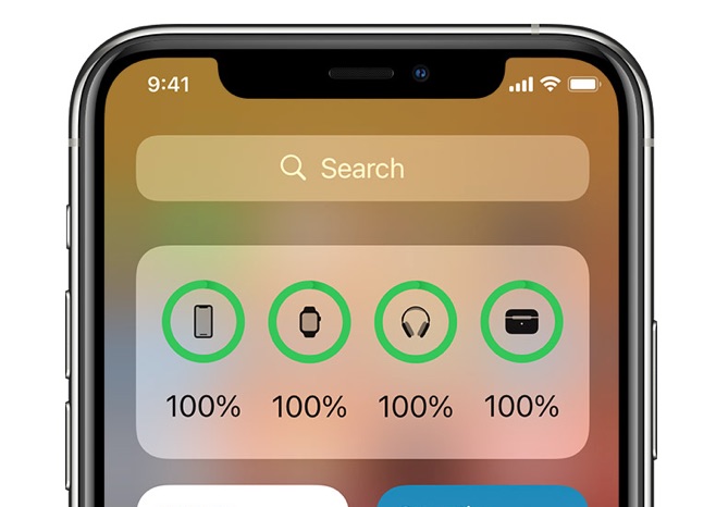 battery status widget in today view on iPhone