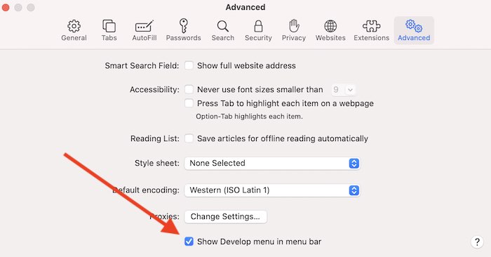 safari inspect page shortcut