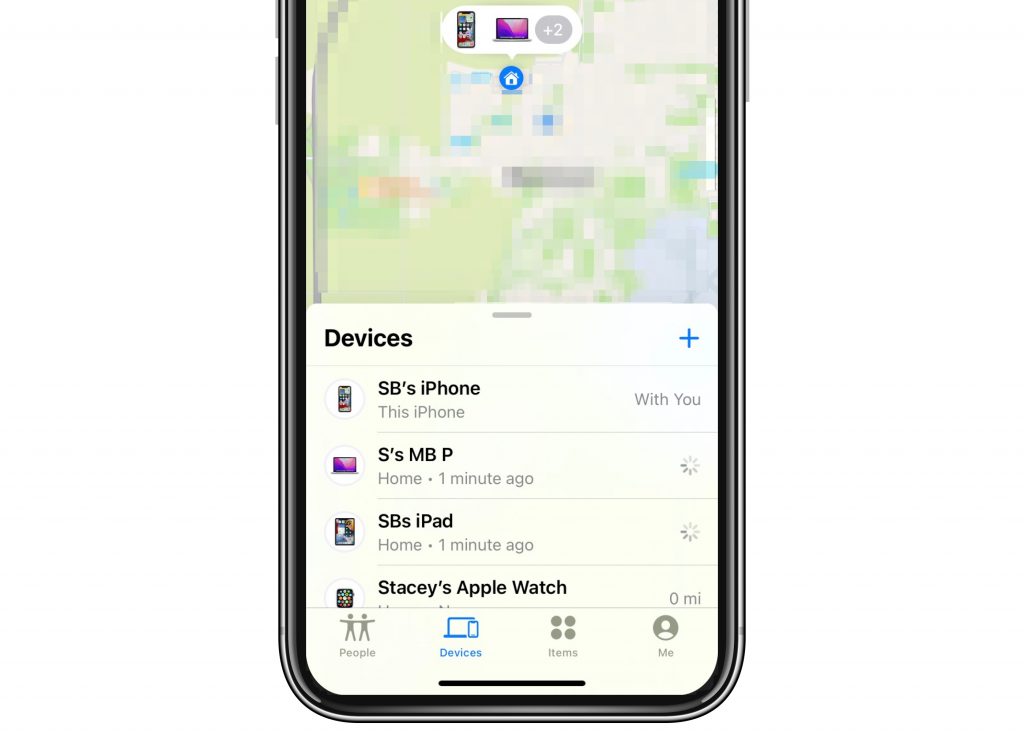 devices in find my on iPhone