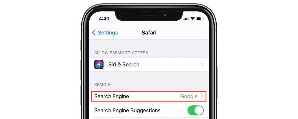 safari settings search engine