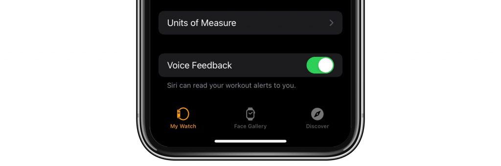 voice feedback in watch app on iPhone