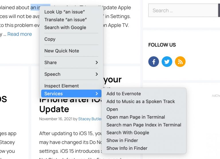 What is the Services Menu in macOS? • macReports