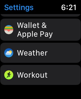 workout in watch settings