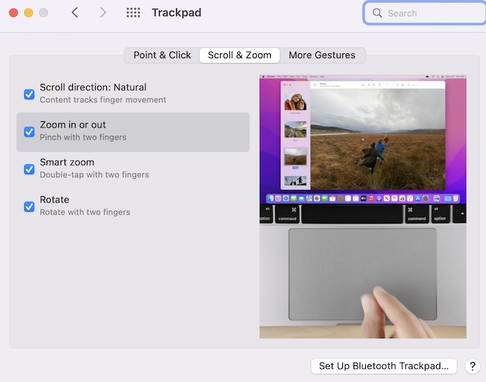 Mac Trackpad setting Zoom in or out