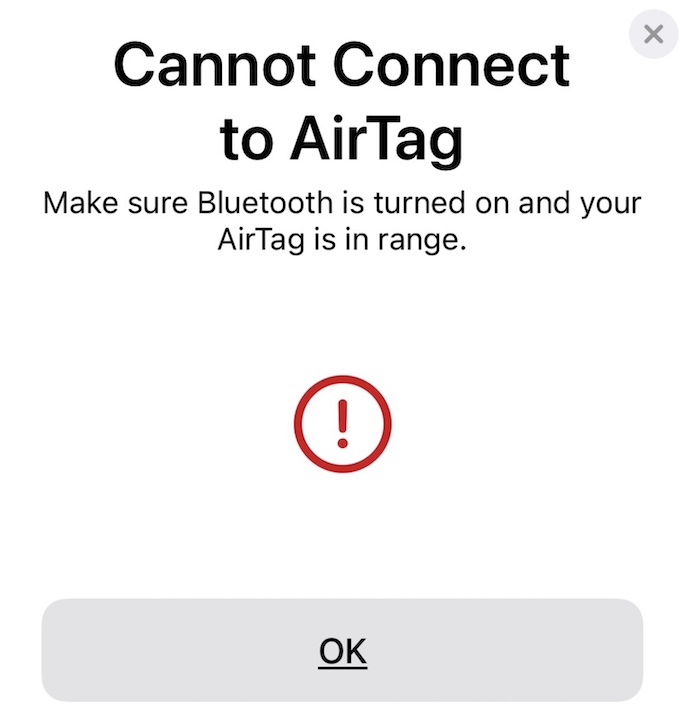 AirTag Error Message