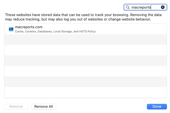 Delete Safari website data