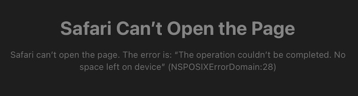 Safari No space left on device error