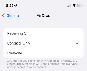Turn on and off AirDrop
