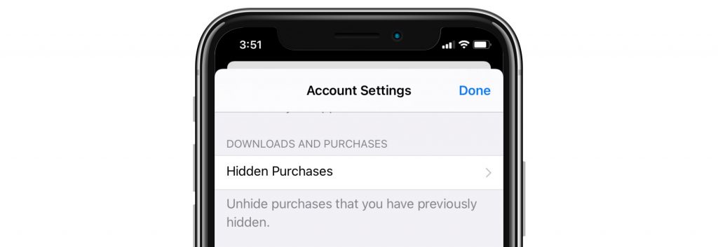 hidden purchases in account settings in the App Store
