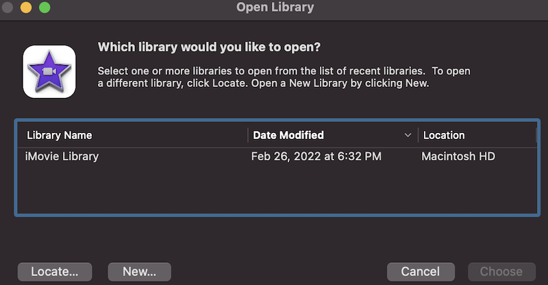 New Library iMovie