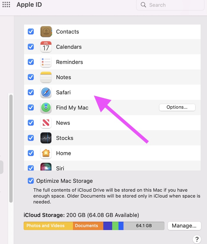 Mac iCloud Safari data
