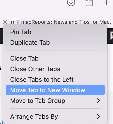 Move tab to New Window