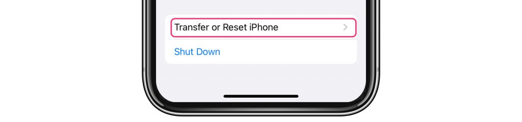 transfer or reset iPhone in settings