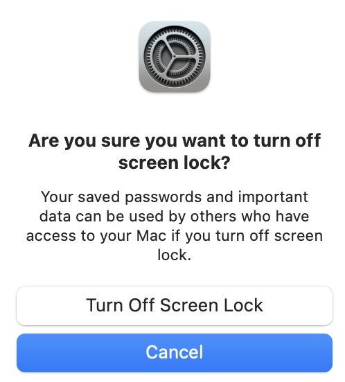 Turn off screen lock 