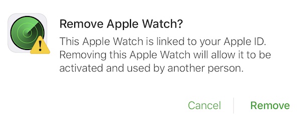 Unpair Apple Watch screen 
