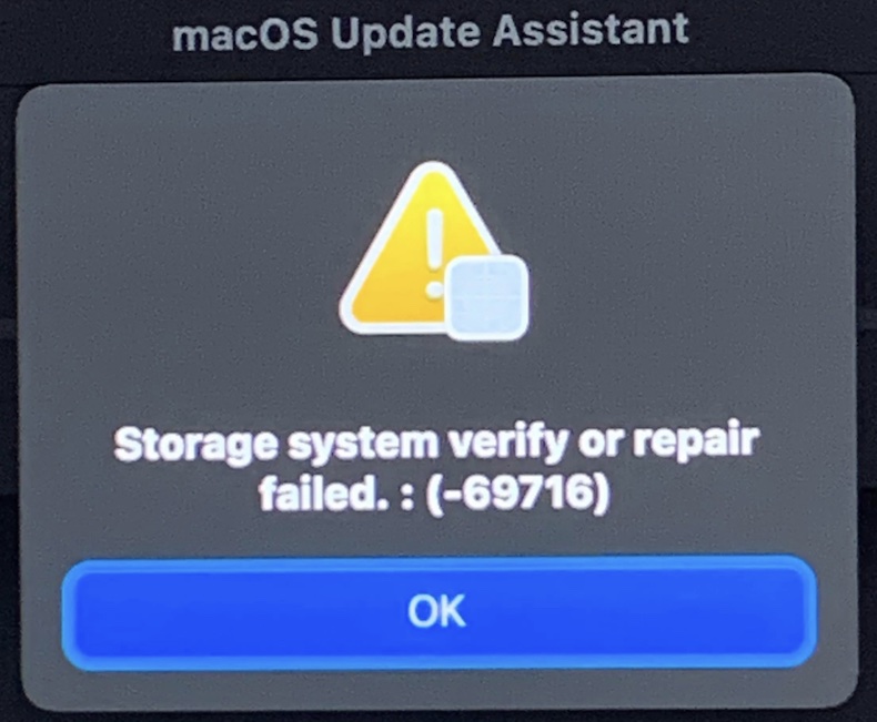 Storage system failed error message