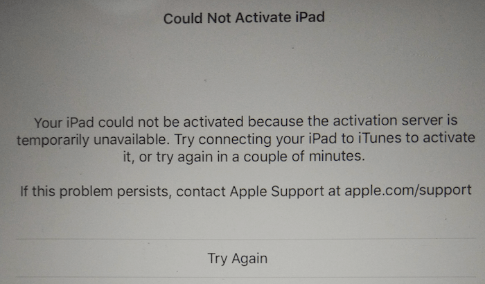 could not activate iPad message