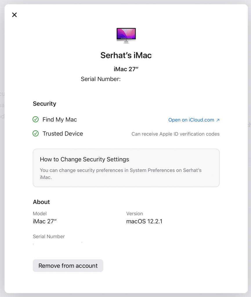 Apple ID website serial number
