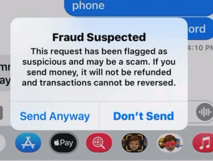 Fraud Suspected alert message 