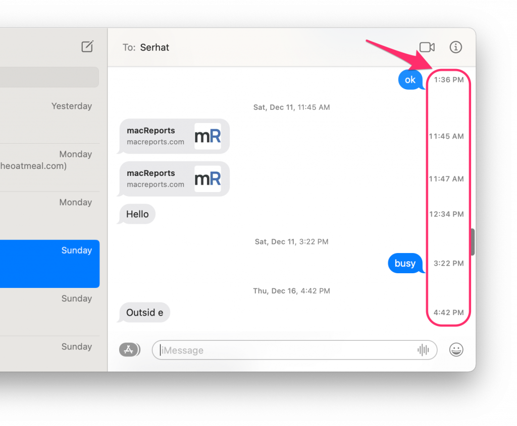 timestamps for messages on Mac