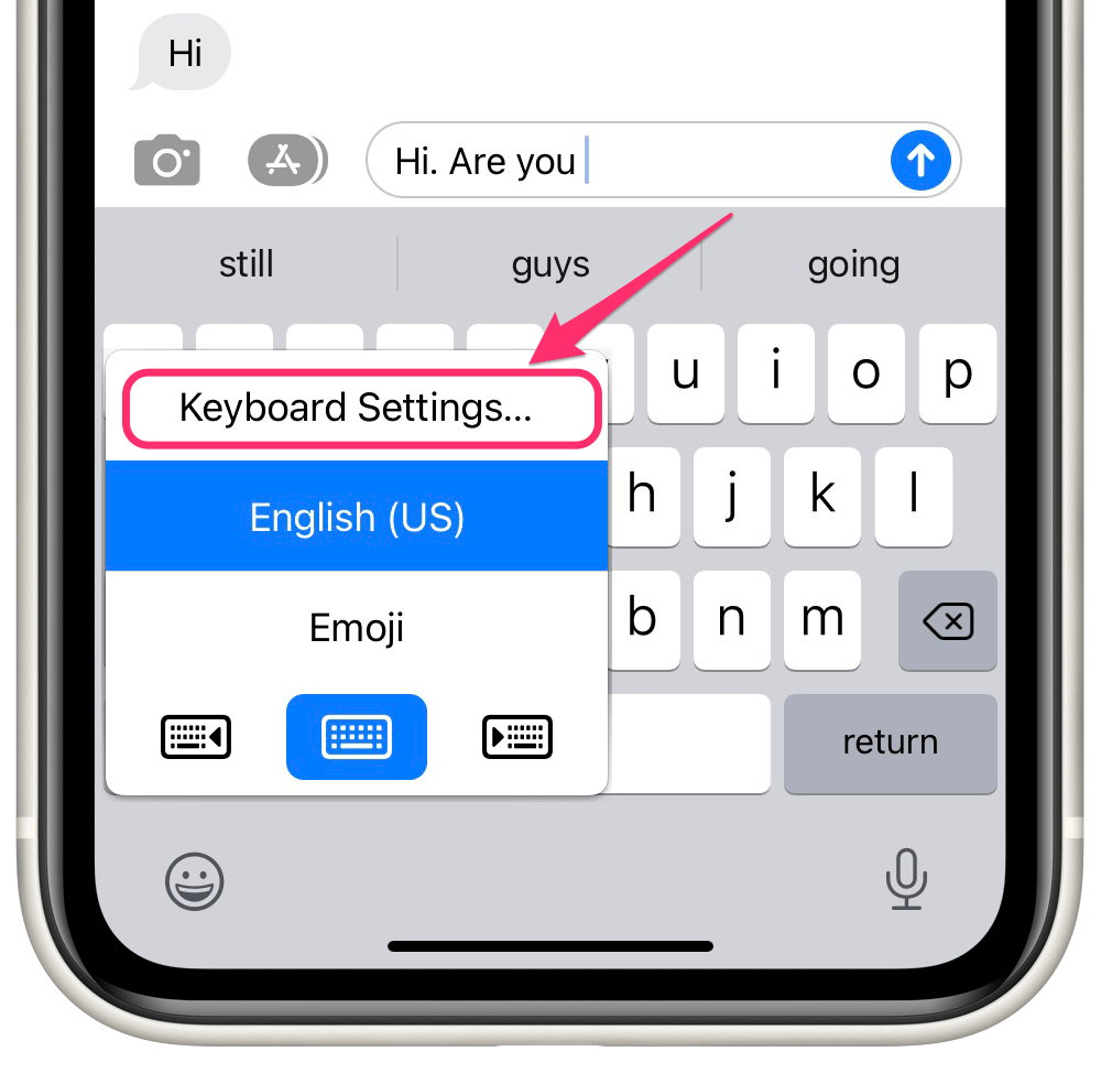 keyboard settings from messages