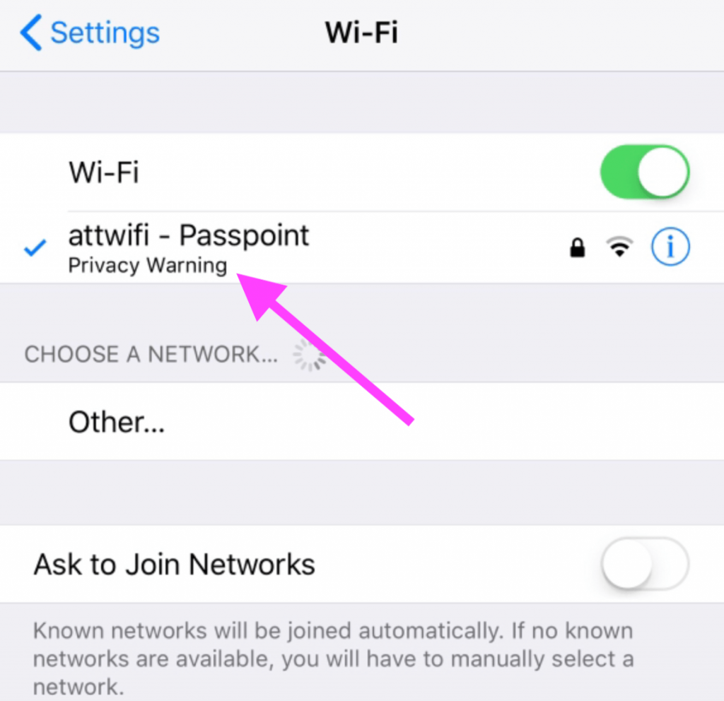 Privacy Warning iPhone Wifi