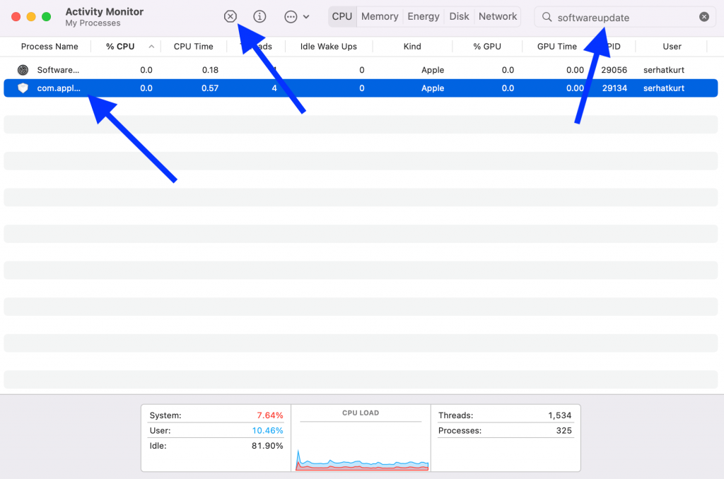 Quit System Preferences - Activity Monitor