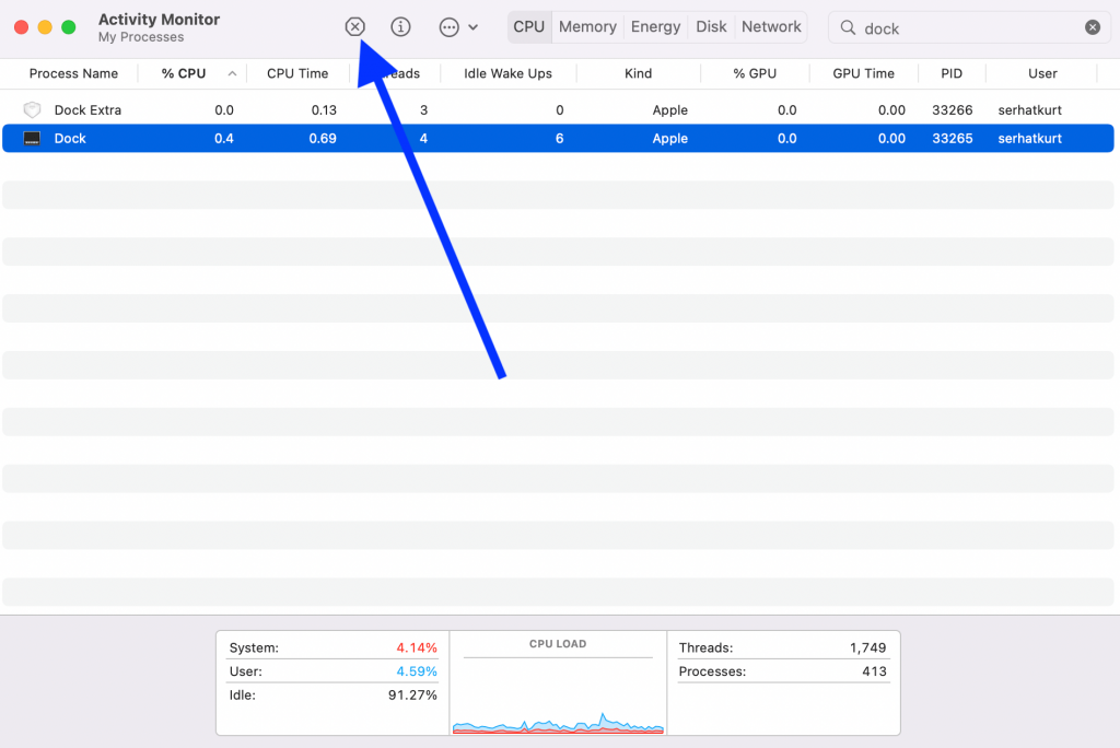 Activity Monitor restart Dock