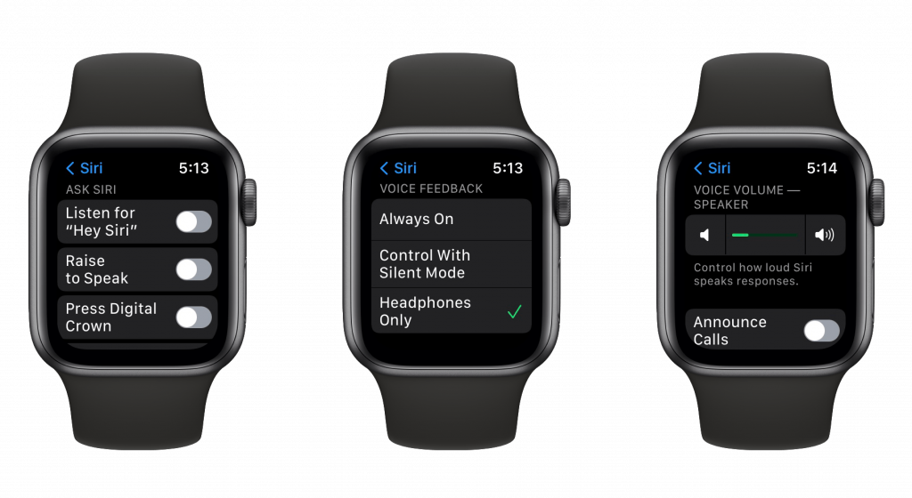 Siri settings on Apple Watch