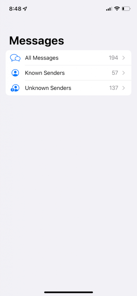 Unknown Senders filter