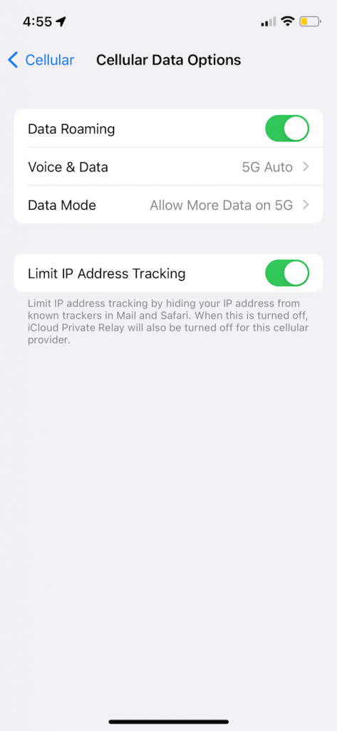 5G settings on iPhone
