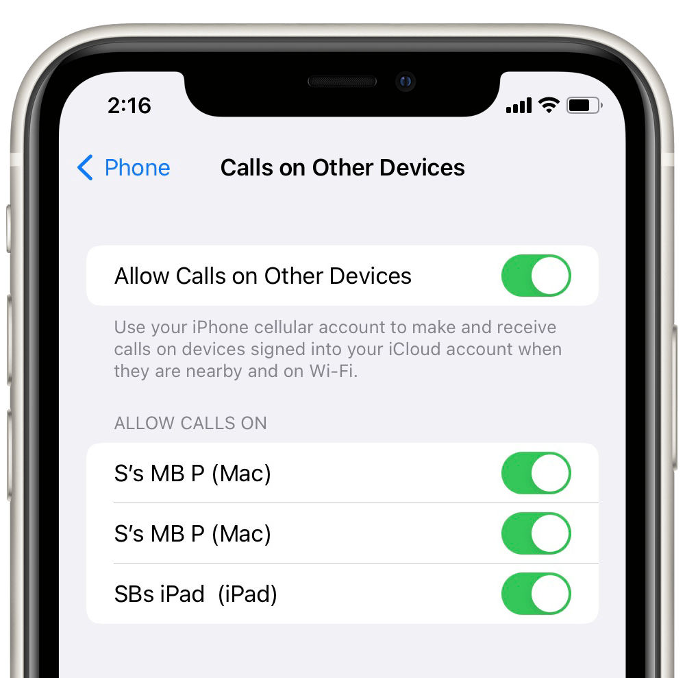 allow calls on other devices