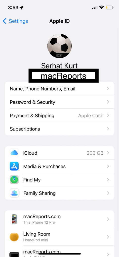 Apple ID in iCloud Settings