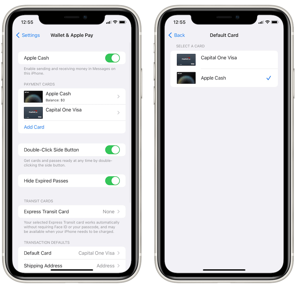 set apple cash as default apple pay card
