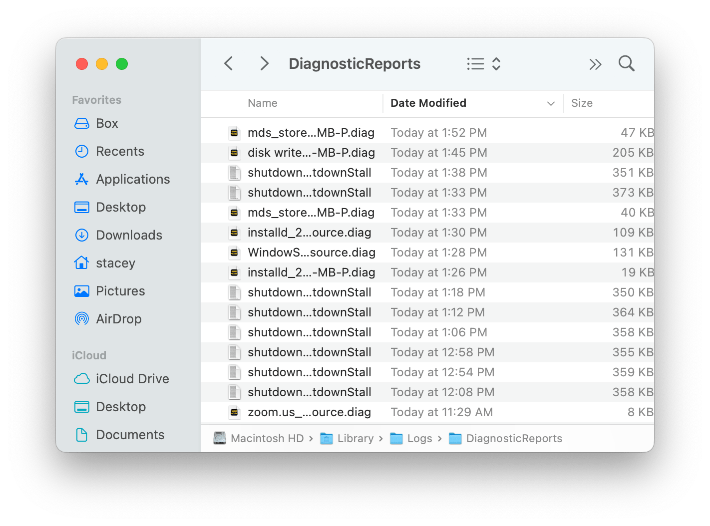 diagnosticreports in logs