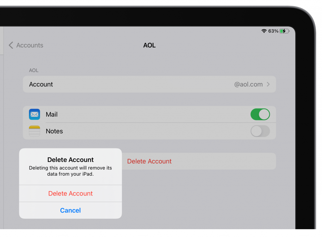 disable email on iPad